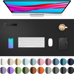 Aothia Leather Desk Pad Protector, Mouse Pad, Office Desk Mat, Non-Slip PU Leather Desk Blotter, Laptop Desk Pad, Waterproof Desk Writing Pad for Office and Home (Black,23.6" x 13.7")