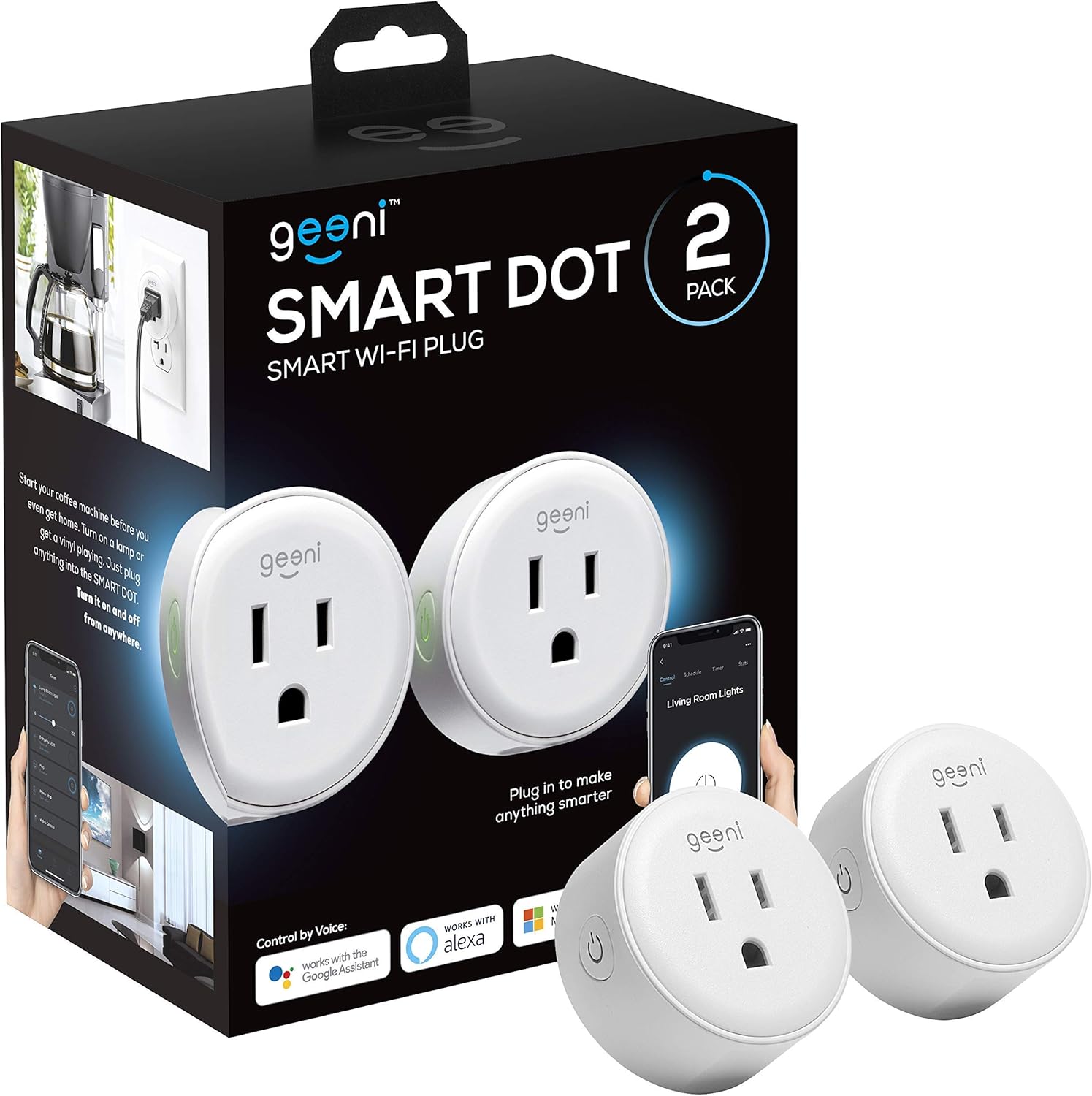 Dot Smart Wi-Fi Outlet Plug – Compact Design, Works with Alexa & Google Assistant, No Hub Needed, 2.4GHz, 2 Pack