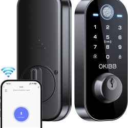 Smart Lock with Built-in Wi-Fi App Remote Control, OKIBB Fingerprint Door Lock with Doorbell, Keyles Entry Door Lock with Emergency Power Supports Alexa IP54 Waterproof ANSI Grade 3