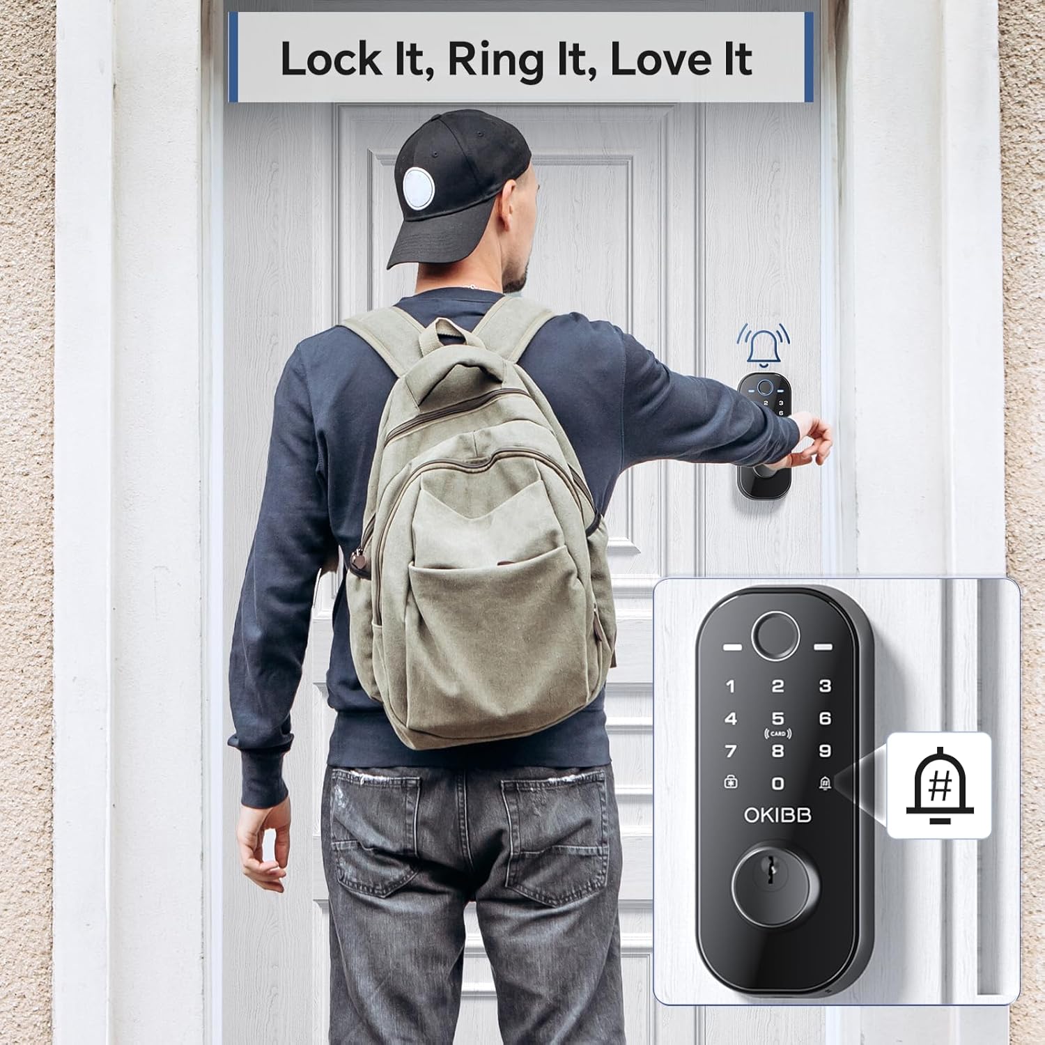 Smart Lock with Built-in Wi-Fi App Remote Control, OKIBB Fingerprint Door Lock with Doorbell, Keyles Entry Door Lock with Emergency Power Supports Alexa IP54 Waterproof ANSI Grade 3 - Image 5