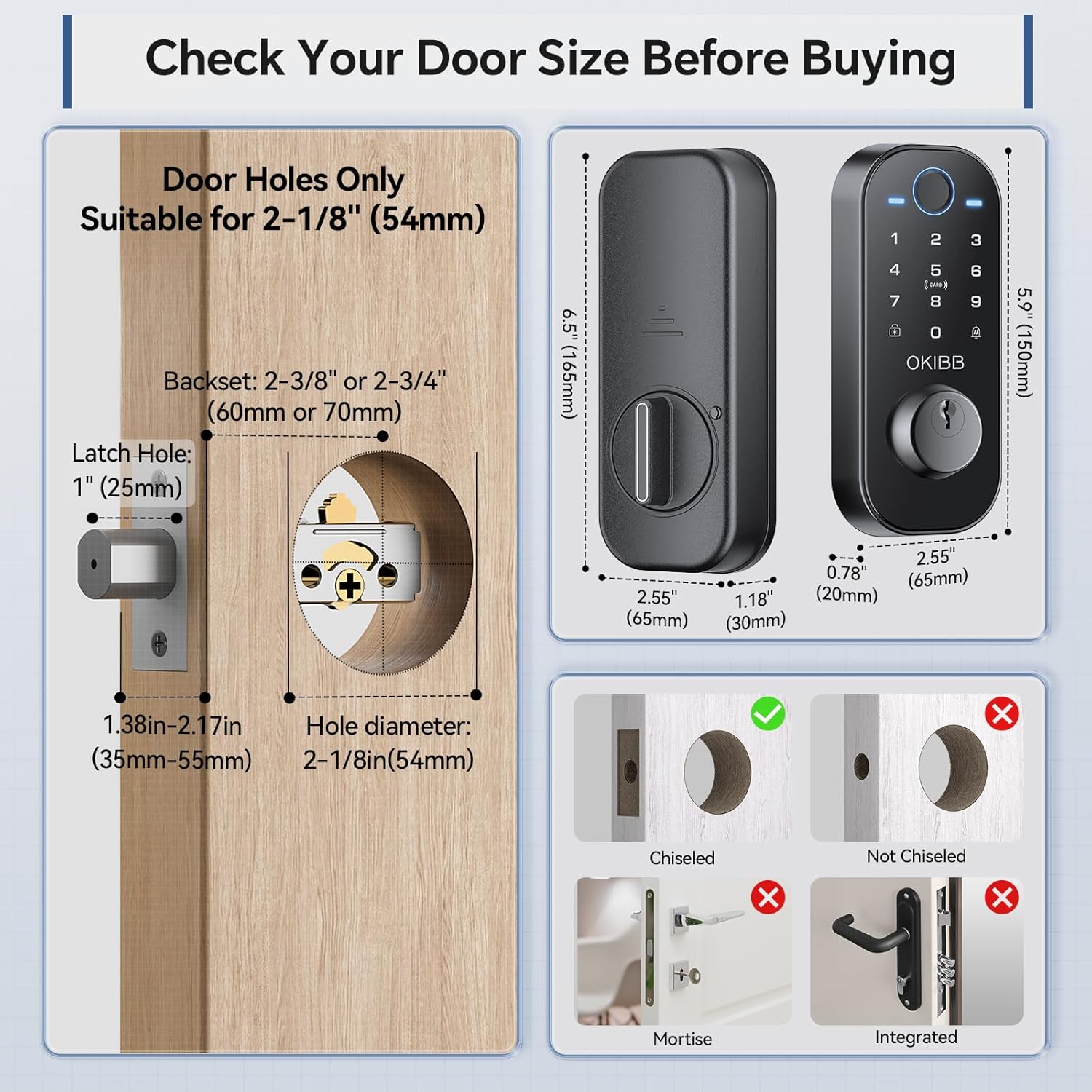 Smart Lock with Built-in Wi-Fi App Remote Control, OKIBB Fingerprint Door Lock with Doorbell, Keyles Entry Door Lock with Emergency Power Supports Alexa IP54 Waterproof ANSI Grade 3 - Image 8