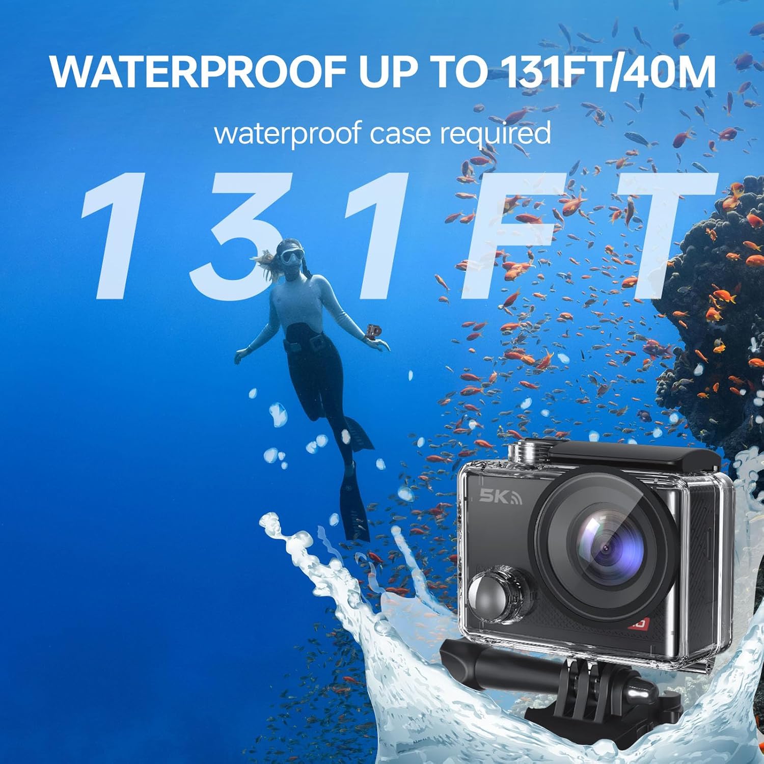 Speed 10 Action Camera 5K 30FPS Waterproof Camera Underwater 131 FT with EIS, Remote Control Sports Camera 5X Zoom with 64GB Card, 2x1350mAh Battery - Image 4