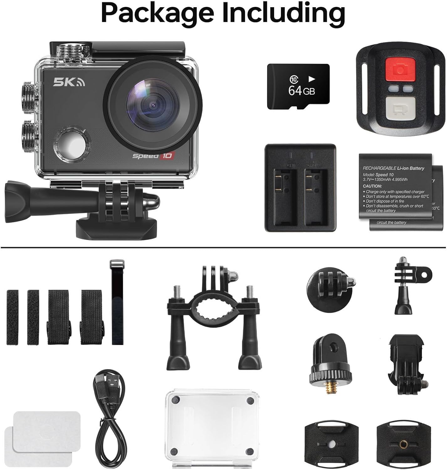 Speed 10 Action Camera 5K 30FPS Waterproof Camera Underwater 131 FT with EIS, Remote Control Sports Camera 5X Zoom with 64GB Card, 2x1350mAh Battery - Image 7