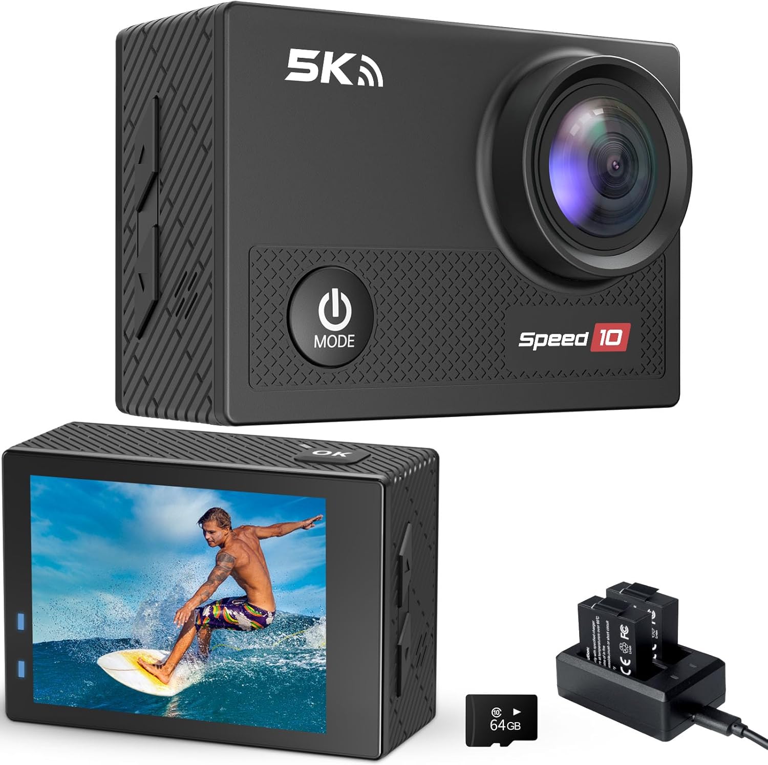 Speed 10 Action Camera 5K 30FPS Waterproof Camera Underwater 131 FT with EIS, Remote Control Sports Camera 5X Zoom with 64GB Card, 2x1350mAh Battery - Image 8