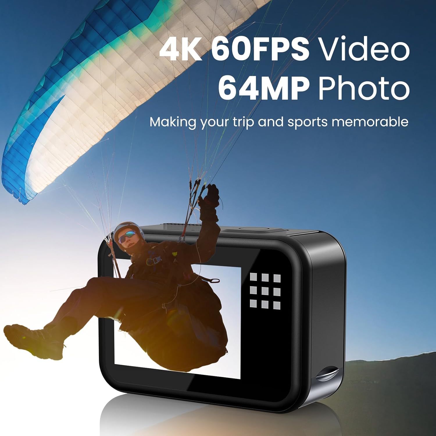 Upgrade 4K60FPS WiFi Action Camera 64MP Waterproof Camera with Touch Rear Screen, 8X Zoom Underwater Camera Snorkeling 65FT No Need a Waterproof Case with 64GB Card, Ideal for Travel Sports Vlog - Image 2