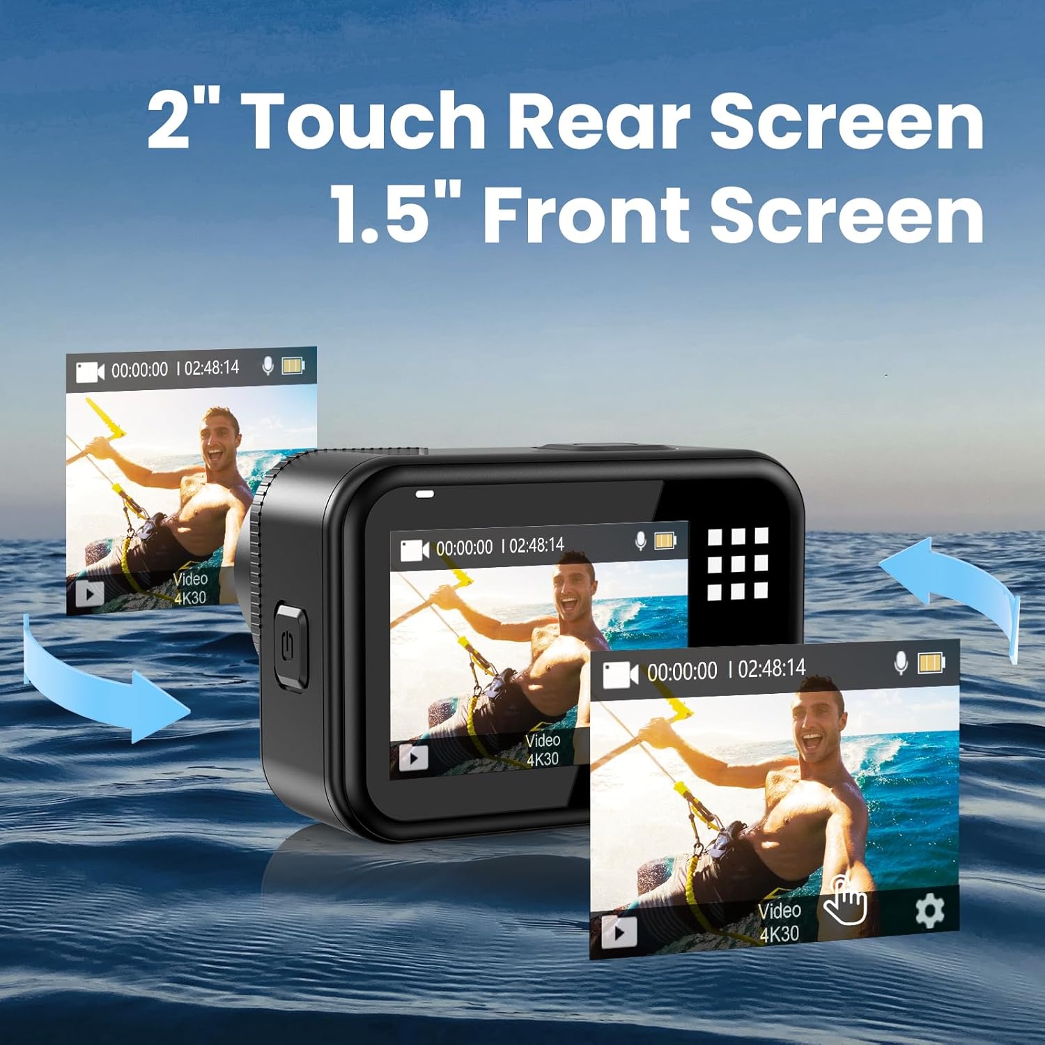 Upgrade 4K60FPS WiFi Action Camera 64MP Waterproof Camera with Touch Rear Screen, 8X Zoom Underwater Camera Snorkeling 65FT No Need a Waterproof Case with 64GB Card, Ideal for Travel Sports Vlog - Image 4